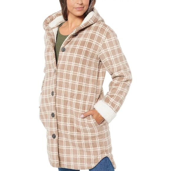 Centigrade Bonded Sherpa Lined Plaid Jacket Womens M Taupe Plaid Medium Poly NEW - Picture 1 of 5